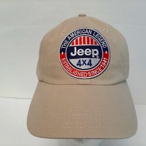 Jeep Dad Hat Cap Beige Cotton Relaxed Strap Embroidered Patch